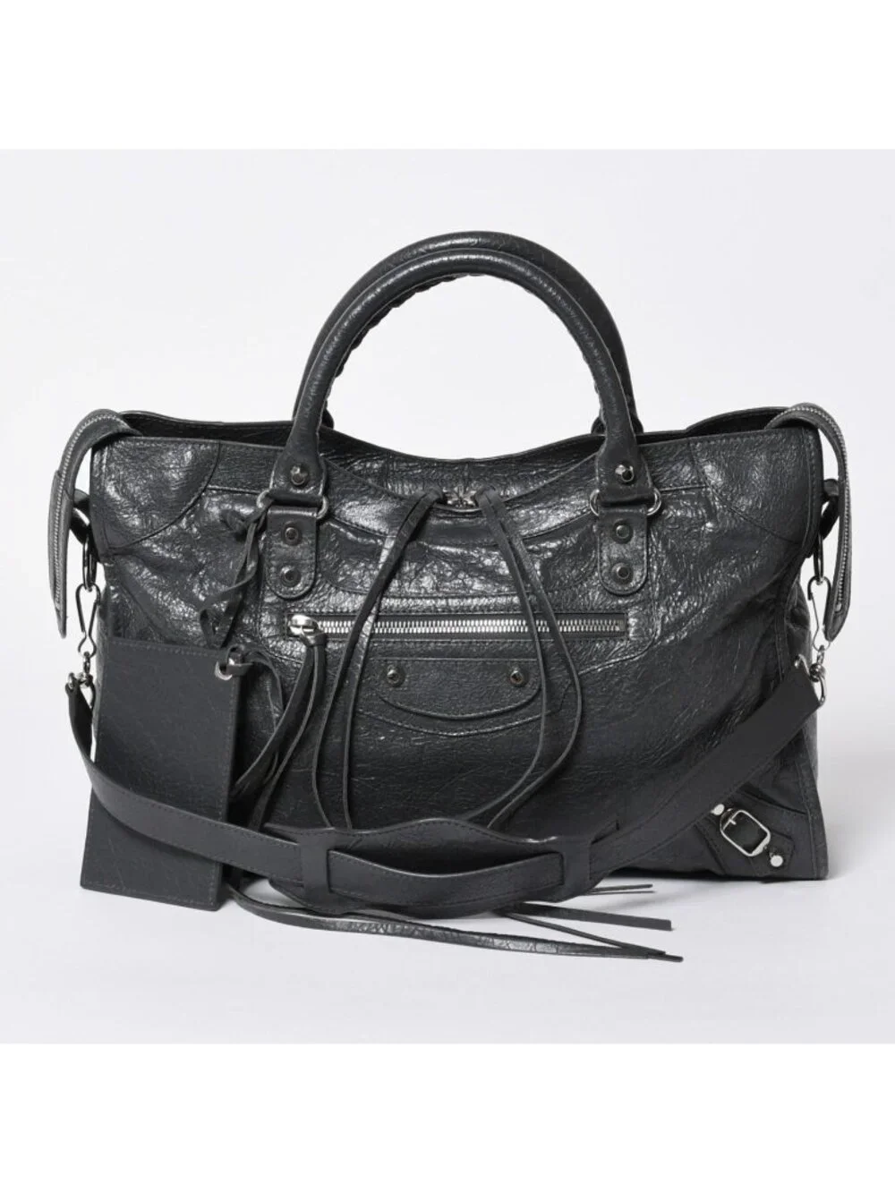 Balenciaga the City 2-Way Shoulder Bag Dark Gray Silver
